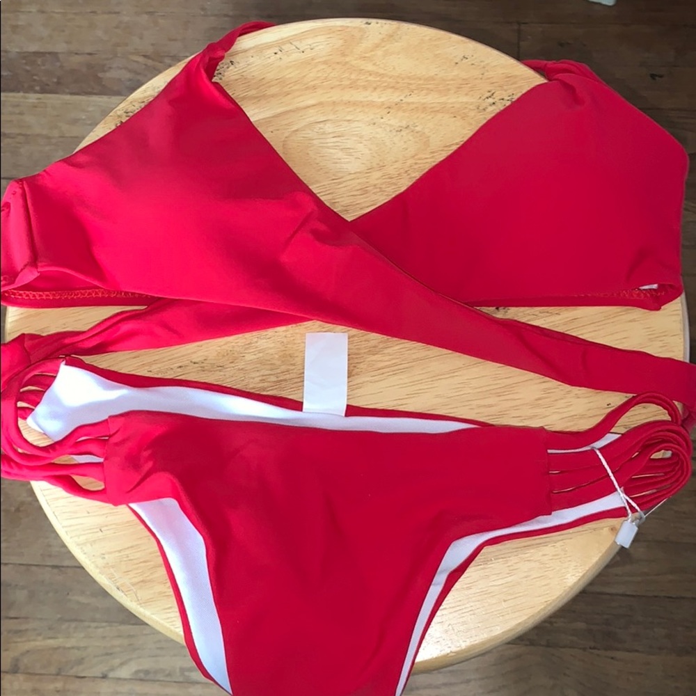 Zaful Red Crossbody Cheeky Bathing Suit